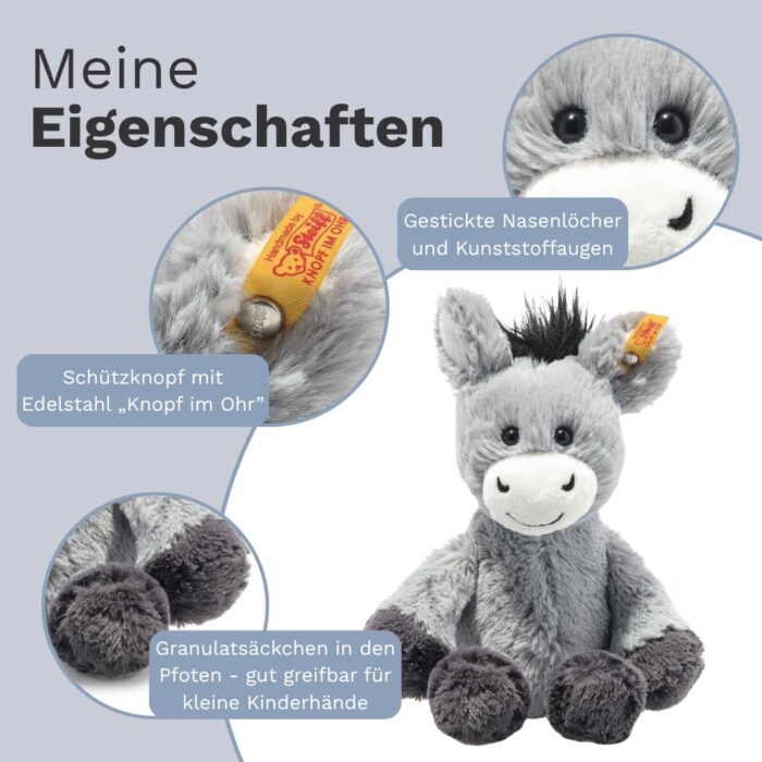 Steiff Kuscheltier Dinkie Esel, Süßes Stofftier mit Kunststoffaugen, Kinder, Jungen & Mädchen, Friends - Image 4