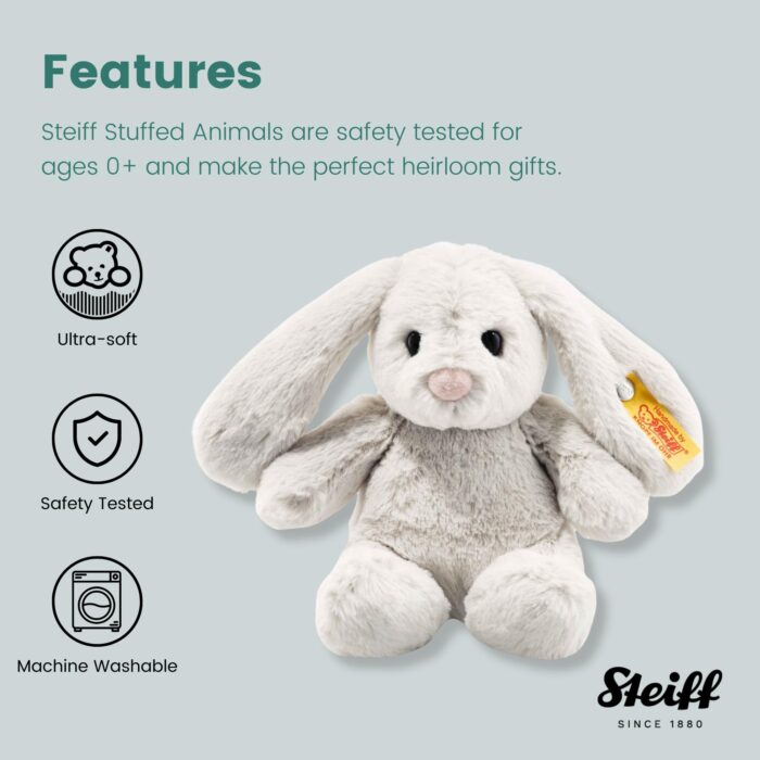 Steiff Hoppie Hase 18 cm hellgrau, Plüschtier Hase mit Schlappohren, Soft Cuddly Friends - Image 3