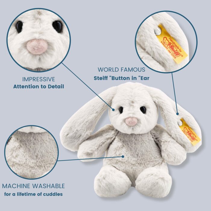 Steiff Hoppie Hase 18 cm hellgrau, Plüschtier Hase mit Schlappohren, Soft Cuddly Friends - Image 4