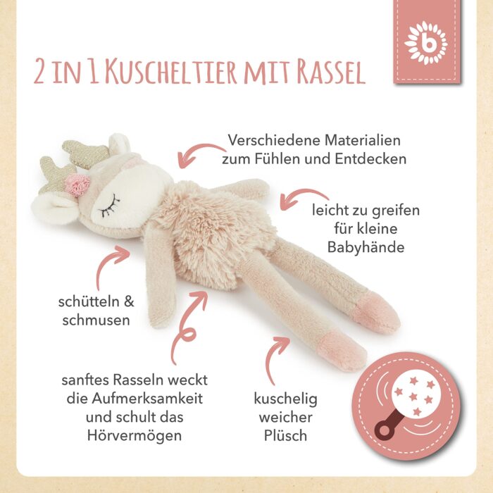 Bieco Kuscheltier Reh Ella mit Rassel | Baby Kuscheltier ab 0 Monate Plüschtier Reh rentier - Image 6